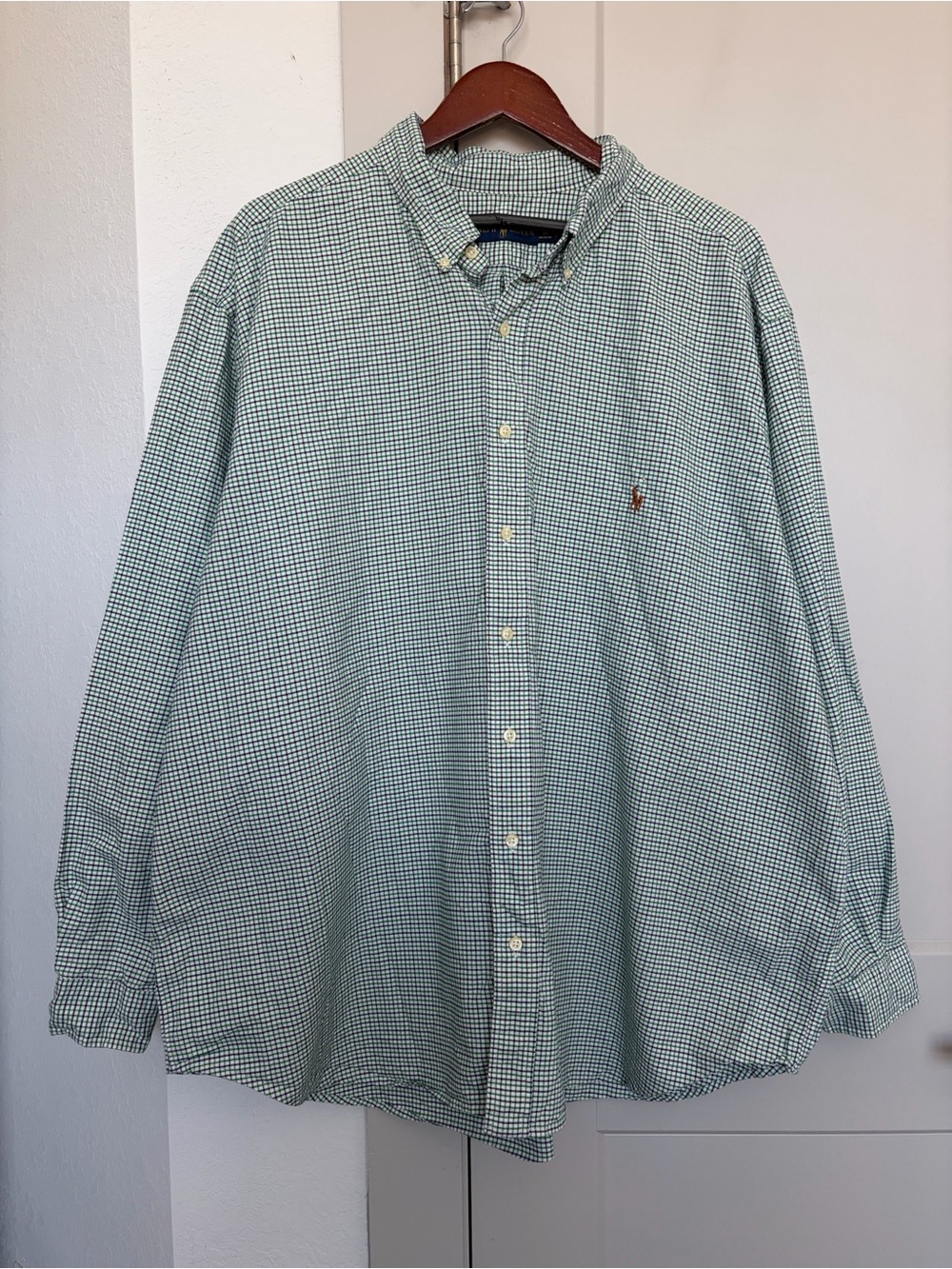 RALPH LAUREN OXFORD CLASSIC FIT FLESH PONY BUTTON UP SHIRT BLUE GREEN MEN’S 3XB